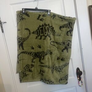 Dinosaur Minky Blanket Olive‎ Green 54" X 48".